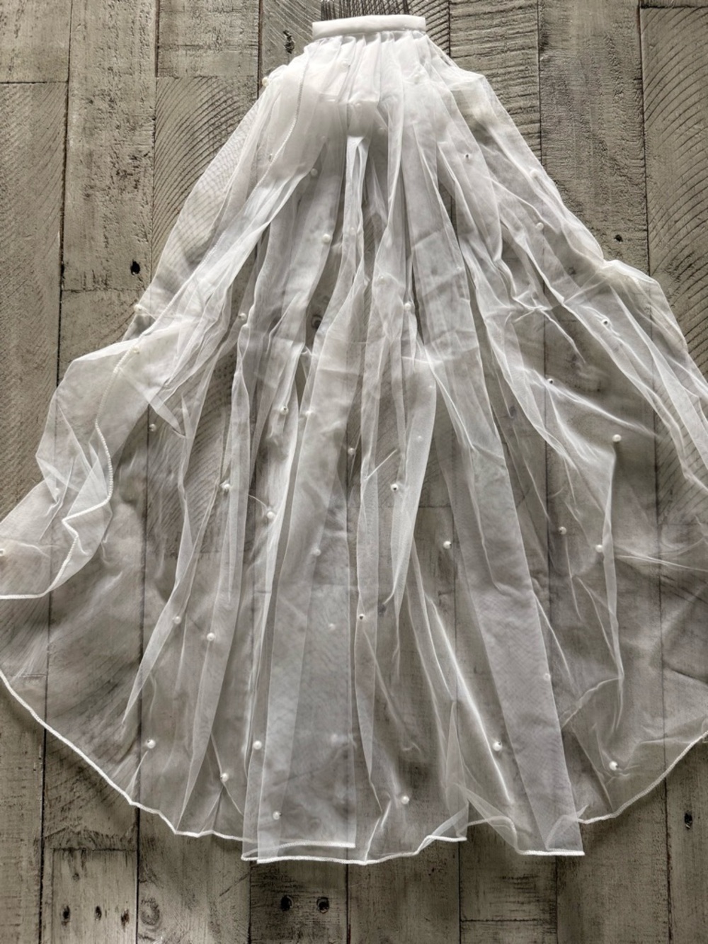 White Sheer Tulle Veil with Pearl Accents NEW